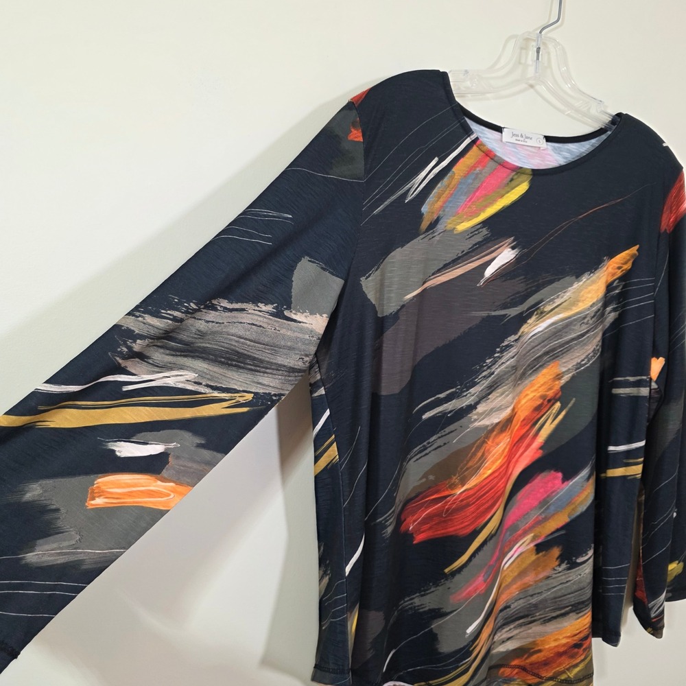 Jess & Jane Womens Top Abstract Brushstroke colorful Print Long Sleeve Large - Picture 5 of 9